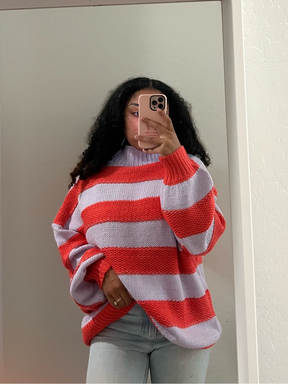Striped Cozy Knit Sweater - Hot Pink & Light Purple